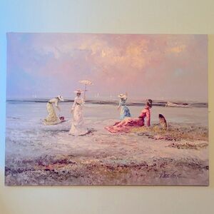 RARE Marie Charlot Oil on Canvas “Women On Beach” Landscape Painting